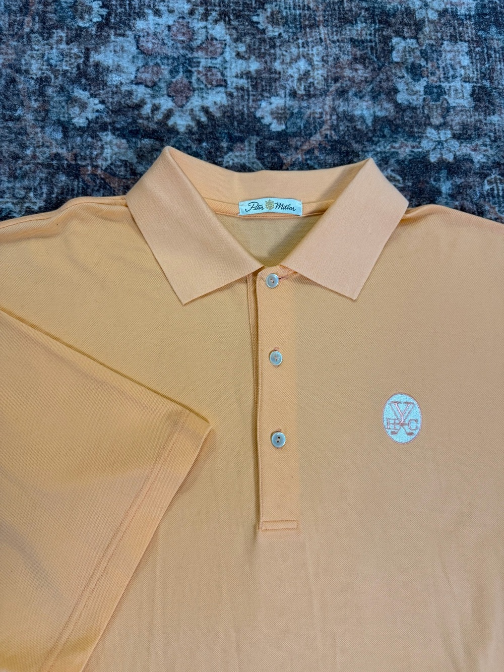 Classic Peter Millar orange cotton polo shirt size large but check pictures